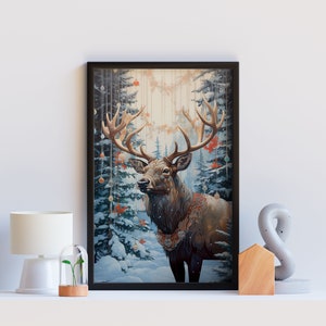 Reindeer Christmas Poster, Vintage Christmas Wall Art, Holiday Decor, Antique Print, Rudolf Reindeer, Digital DOWNLOAD, PRINTABLE Wall Art