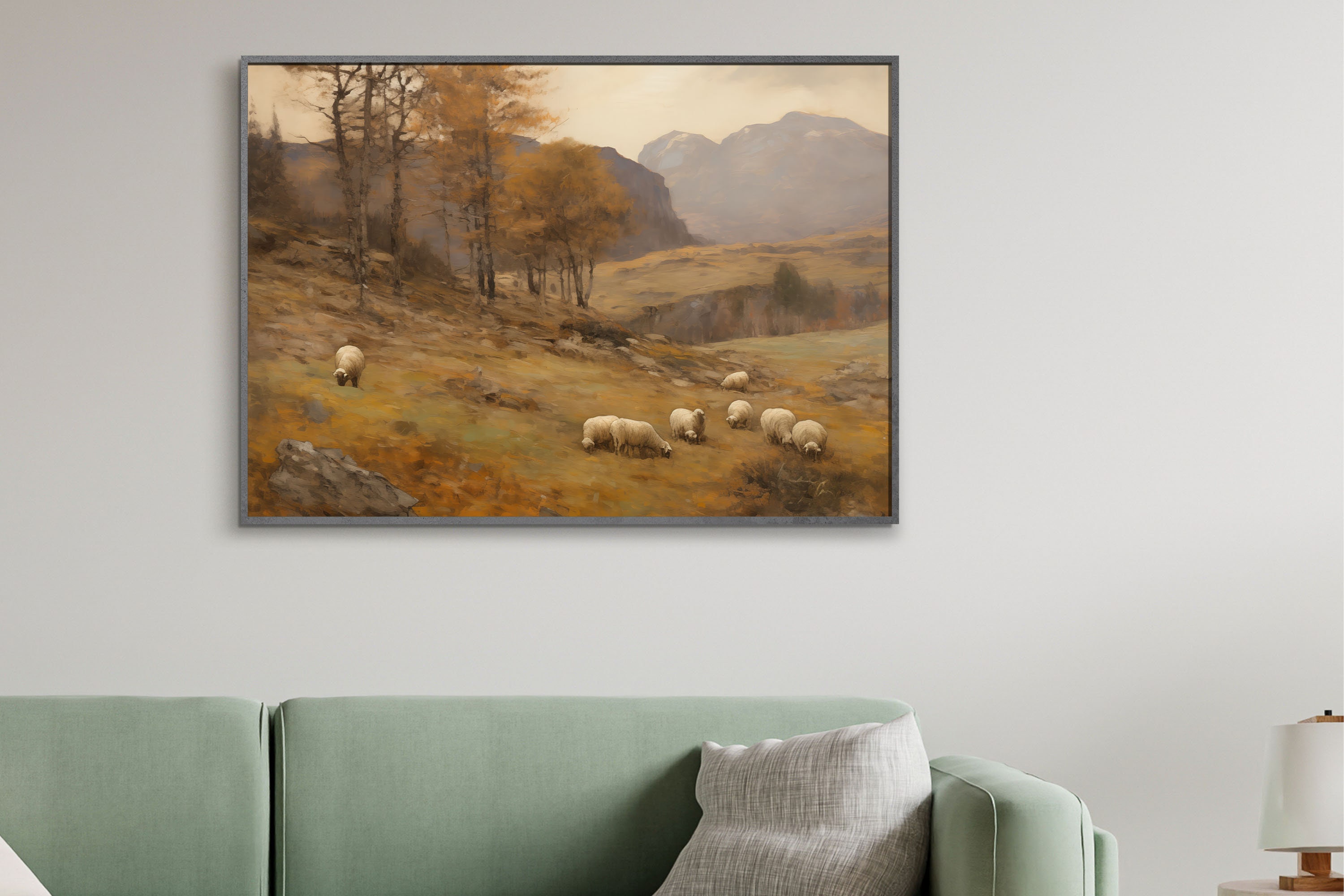 Vintage Farm Fine Art Print, European Landscape, Sheep Grazing, Rural ...