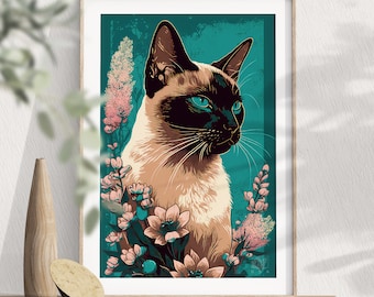 シャム猫のアートプリント、水彩画のシャム猫のギフト、手作りの猫の