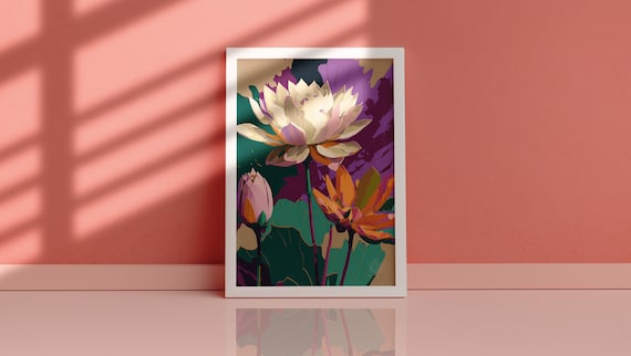 Yoga Lotus Flower, Spiritual Energy Art, Meditation Poster, Digital Download, Printable Wall Art, Mindfulness Symbol, Watercolor Lotus Art