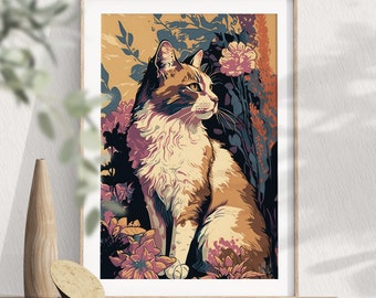三毛猫のアートプリント：ジクレー版画のペットの肖像画 - Etsy 日本