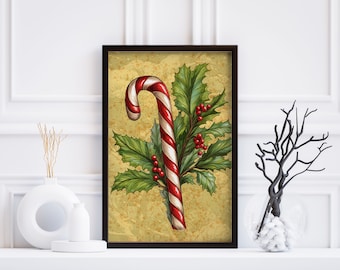Christmas Poster Art Candy Cane Rustic Christmas Decor Christmas Decor Vintage Christmas Print Candy Cane Holiday Winter Digital Download