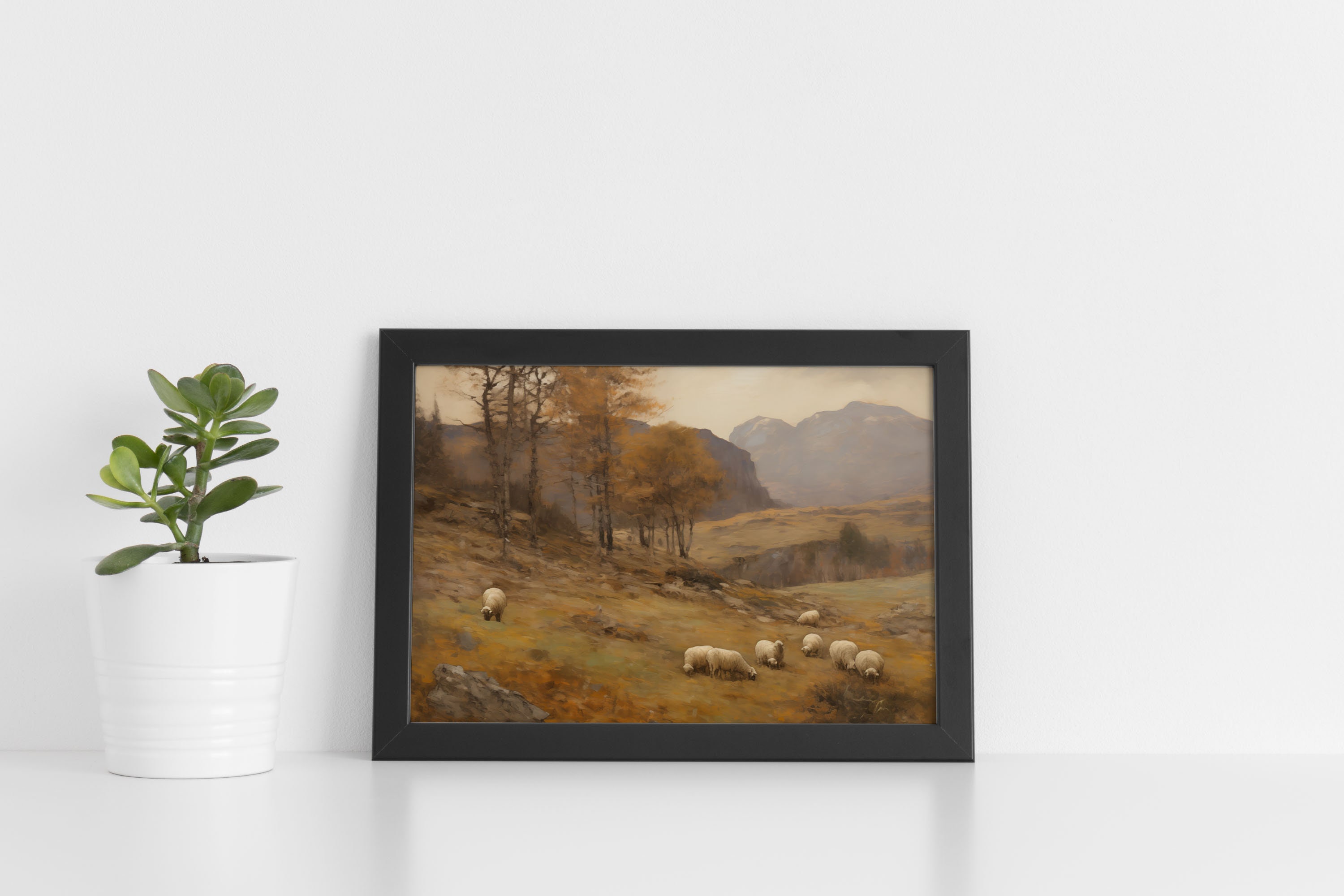 Vintage Farm Fine Art Print, European Landscape, Sheep Grazing, Rural ...