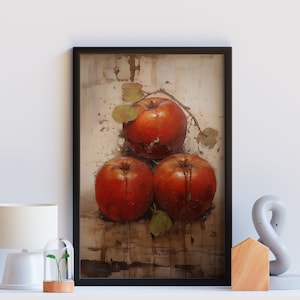 Apples Painting Farmhouse Decor, Fruits Still Life, Rustic Apples, Vintage Paintings, French Farmhouse Decor Print, Digital Download