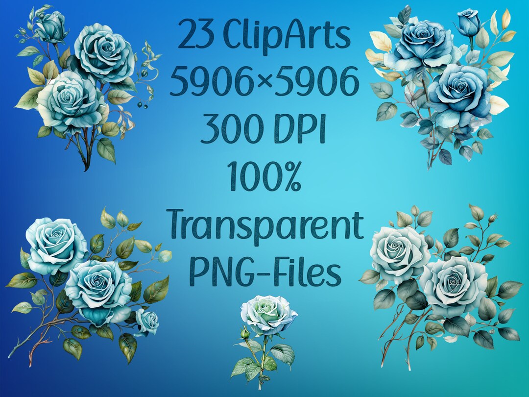 Watercolor Flowers Clipart Turquoise Roses Clipart Wedding Etsy