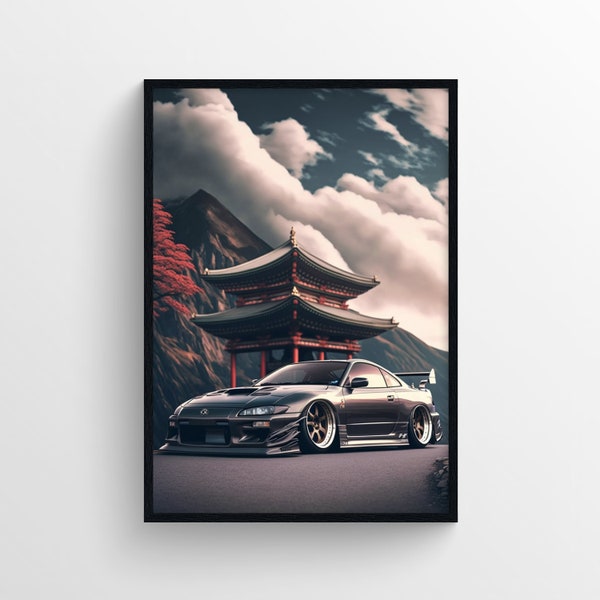 Nissan Sylvia s15 look alike, Digital Car Art Instant Download, Printable Home Decor, Realistic Art Gift Poster, Japanese Landscape Mountain