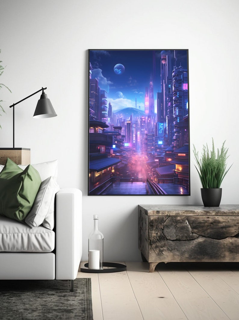 Cyberpunk Balcony Skyscrapers Art Print Framed / Unframed / - Etsy