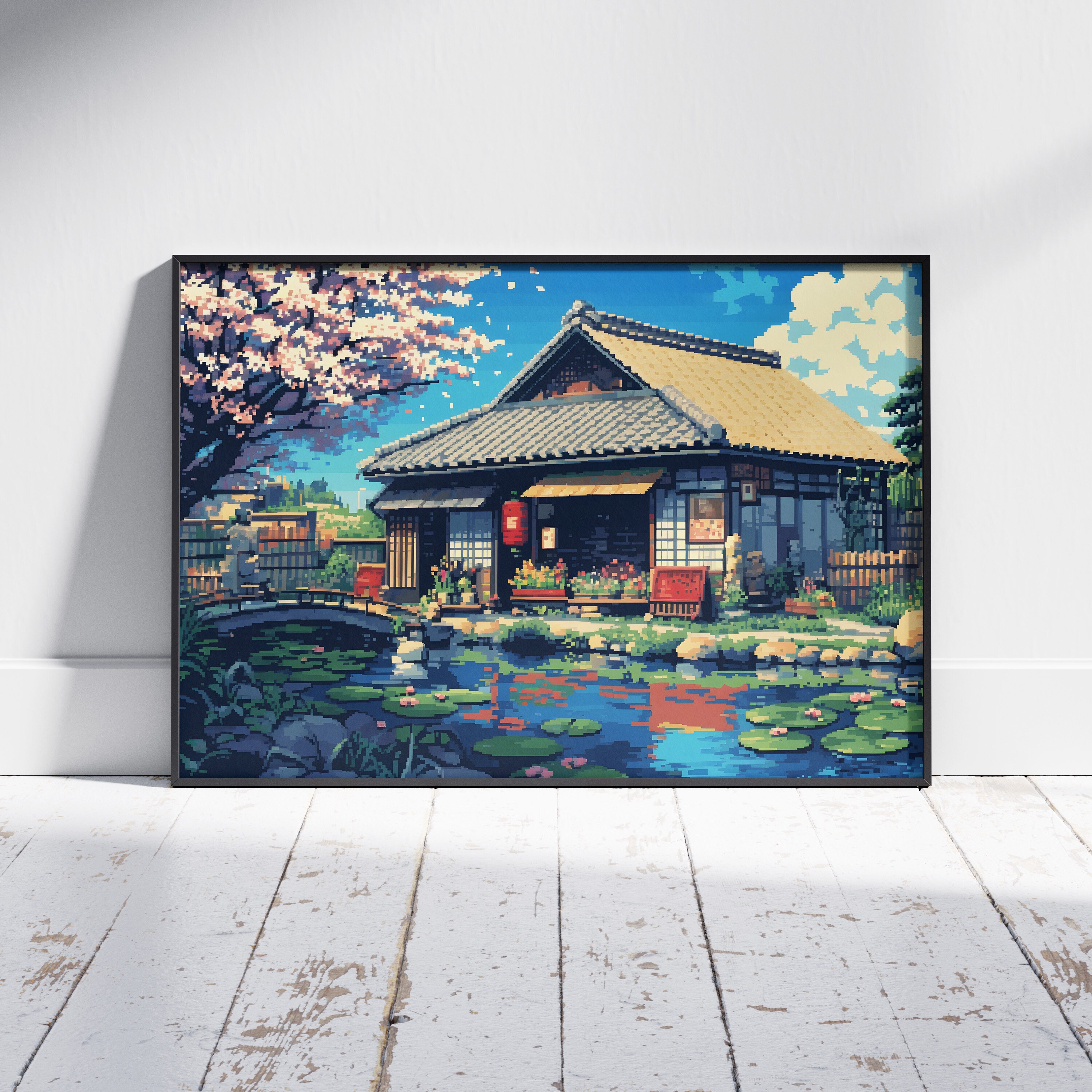 Rural Japan River House Pixel Art, Digital Art Instant Download ...