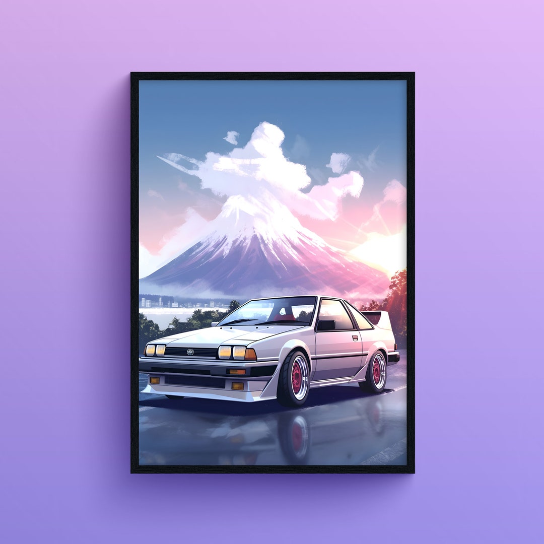 Toyota AE86 Trueno Sunset Mountain Purple Glow Digital Car - Etsy