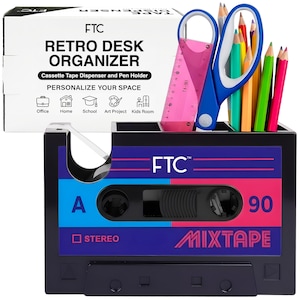 Retro Cassette Tape Dispenser Desk Organizer, 80s Office Decor, Vintage Desk Accessory, Unique Teacher or Coworker Gift