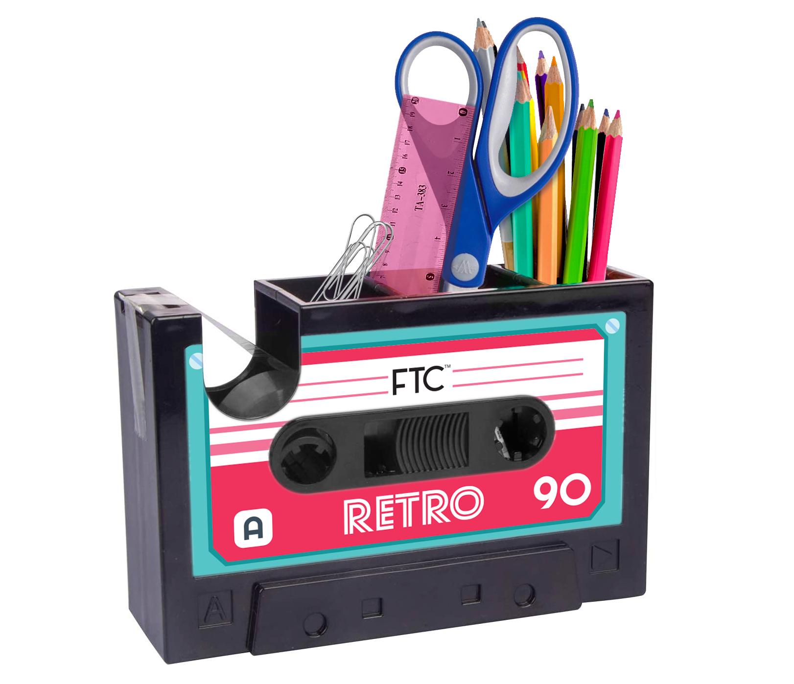 Cisixin Desk Tidy Retro Cassette Tape Dispenser Pencil Holder Pen Container Organize Your Desk Office Suppliers Student Stationary Great (Black
