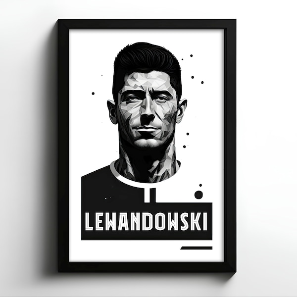 Robert Lewandowski,  Football Star Poster, Soccer, Digital art, sport poster, F.C Barcelona, Minimalistic, Black and White Vector art #1