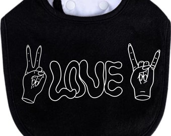 Peace Love Metal/Rock & Roll goth baby bib black