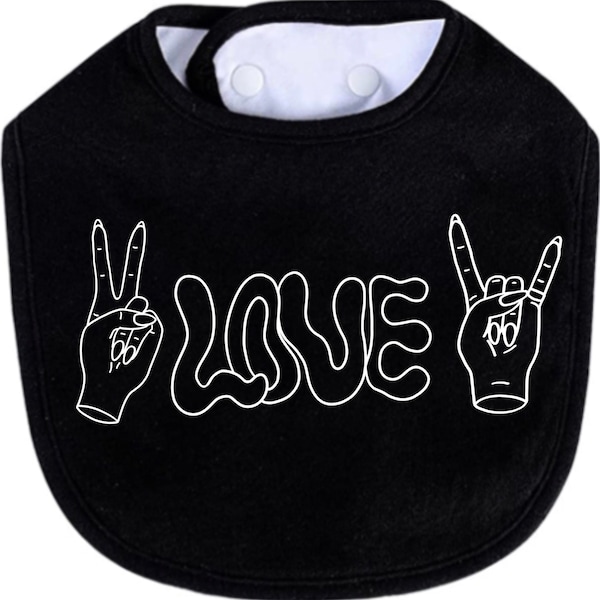 Peace Love Metal/Rock & Roll goth baby bib black