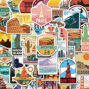 50 piezas Pegatinas de viaje Puntos de referencia para maletas - DJ001