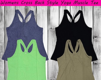 Women's Blank X Knot Back Style Yoga Tank Top