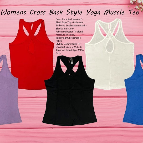 Women's Cross Back Tank Top - Blank Solid Color, Polyester Tri-blend Customizable and Stylish Blank Solid Colors.
