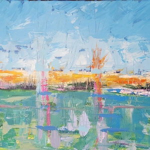 ABSTRACT LANDSCAPE 1  Original Acrylic Painting on 20x16 Canvas. Landscape Modern Artwork Abstract Impressionism