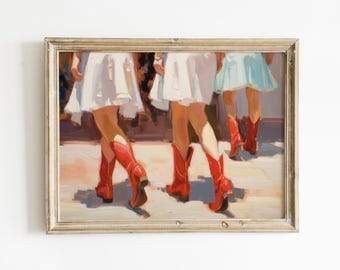 Red Cowgirl Boot Print | Cute Girly Painting | Trendy Dorm Decor | Western Printable Wall Art