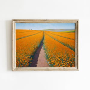Kalifornischer Mohn Wiesenmalerei | Western Botanische Kunst | Orange herunterladbare Druck