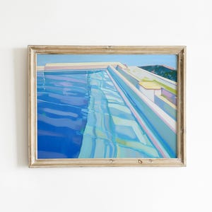 Retro Gemälde | Küsten Blauer Druck | Maximalist Raum Dekor | Sommer druckbare Download