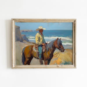 Quadro vintage da cowboy / Arte murale in stile country costiero / Arredamento per casa di ranch / Stampa western scaricabile immagine 1