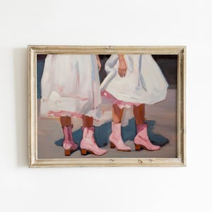 Retro Downloadable Print | Girly Western Wall Art | Pink Apartment Painting | 1950s Aesthetic image 1