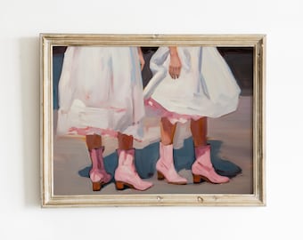 Impresión descargable retro / Arte de pared occidental femenino / Pintura de apartamento rosa / Estética de los años 50