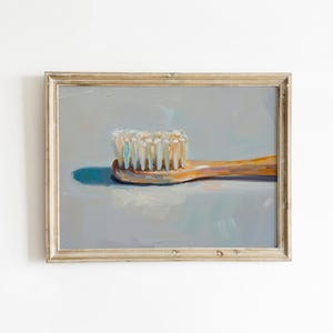 Tandenborstelafdruk | Afdrukbare muurkunst badkamer | Funky appartementdecor | Downloadbaar olieverfschilderij