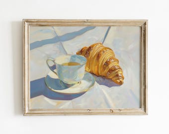 Trendy Kitchen Print | Croissant Painting | Breakfast Printable Download | Girly Food and Drink Wall Art