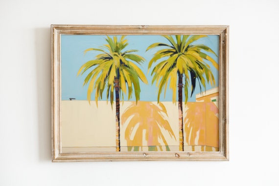 Preppy Palm Tree Painting | Downloadable Print | Coastal Office Decor | Trendy Horizontal Wall Art