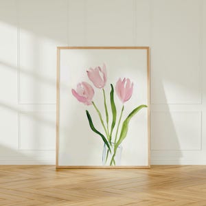 Pink Tulip Painting | Dorm Room Printable Wall Art | Girly Pink Print ...