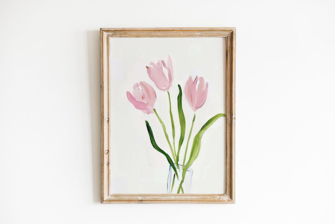 Pink Tulip Painting | Dorm Room Printable Wall Art | Girly Pink Print ...