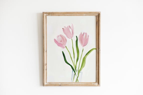 Pink Tulip Painting | Dorm Room Printable Wall Art | Girly Pink Print | Cute Apartment Poster | Summer Home Decor