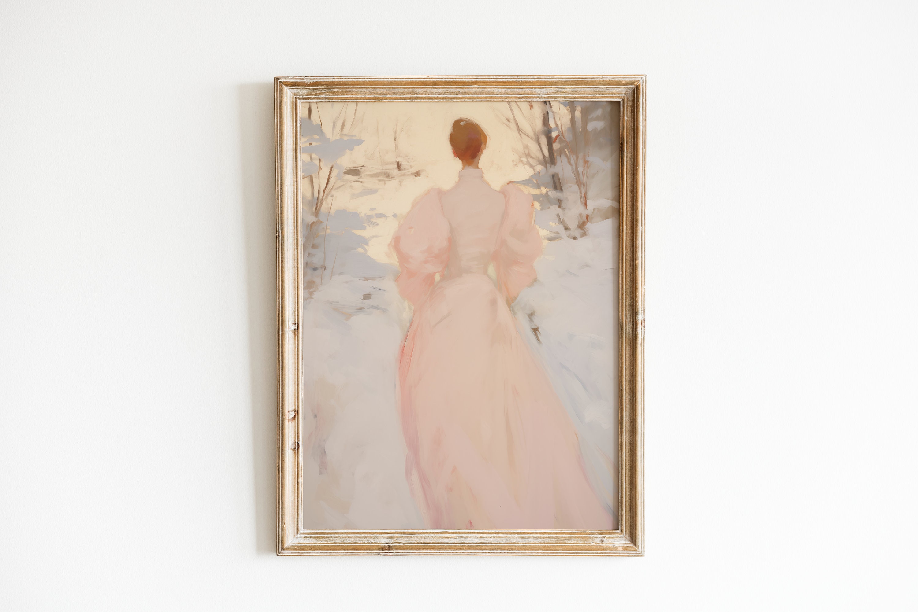 Antique Winter Painting | Vintage Printable Wall Art | Coquette Bedroom Decor | Girly Christmas Print