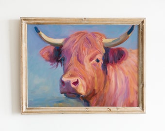 Maximalist Wall Art | Pink Highland Cow Print | Funny Apartment Decor | Trendy Downloadable Print