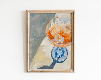 Fun Drink Painting | Apartment Kitchen Poster | Cute Bar Cart Print | Light Blue and Orange Decor | College Dorm Room Printable Wall Art