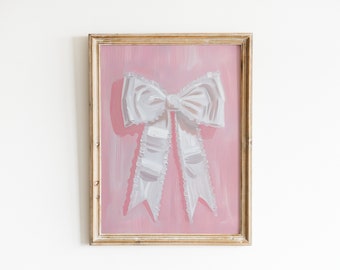 Preppy Bow Print | Pink and White College Apartment Decor | Cute Printable Wall Art | Girly Aesthetic
