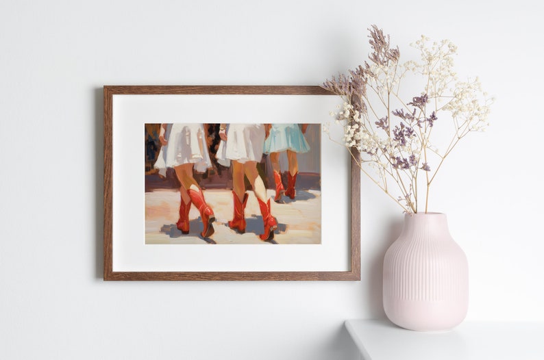Red Cowgirl Boot Print Cute Girly Painting Trendy Dorm Decor Western Printable Wall Art image 7
