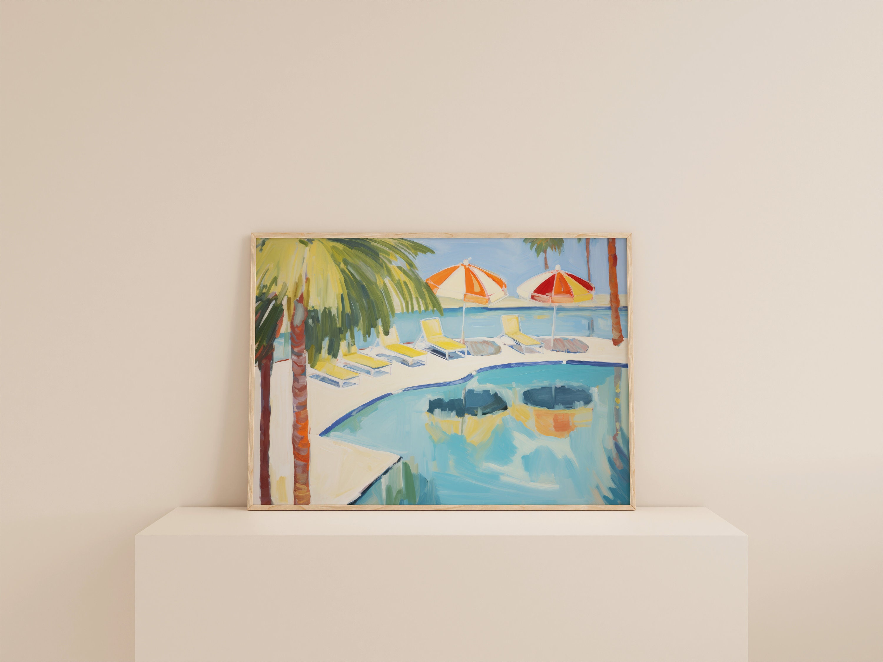 Preppy Swimming Pool Print | Coastal Bathroom Decor | Light Blue ...