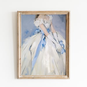 プリンセスプリント | ライトブルーとホワイトのプリント可能なウォールアート | ガーリーな寮の部屋の装飾 | ヴィンテージの美学