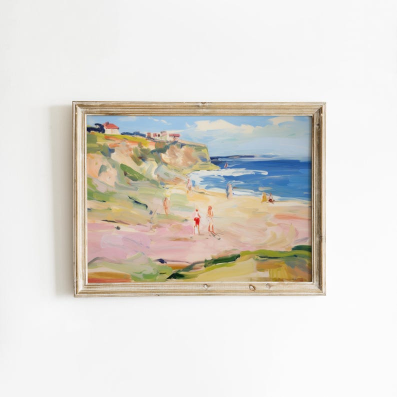 Impresión playera preppy / Descarga imprimible abstracta costera / Decoración para dormitorio universitario femenino / Pintura rosa y azul imagen 1