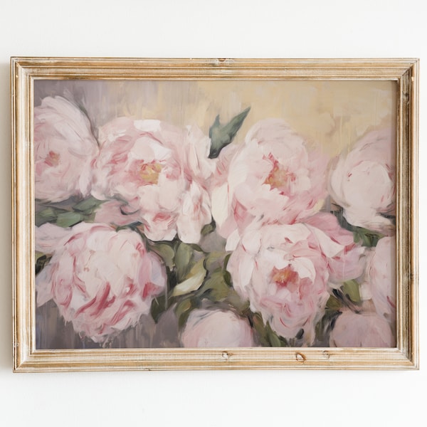 Pastel Pink Printable Art | Vintage Peony Painting No. 2 | Above Bed Wall Art | Grandmillennial Aesthetic