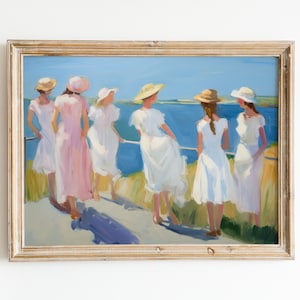 かわいい海岸のプリント | ガーリーな印刷可能なダウンロード | 青と白の壁アート | プレッピーなアパートの装飾