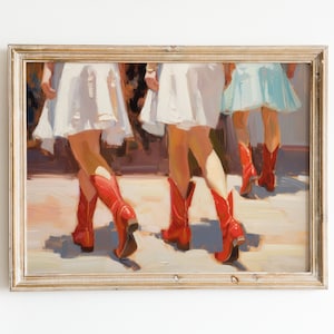 Impressão vermelho da bota da vaqueira | Pintura feminina fofa | Decoração de dormitório moderna | Arte de parede ocidental para impressão