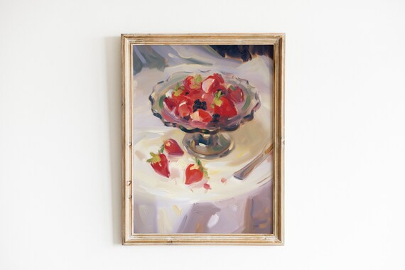 Coquette Room Decor | Strawberry Painting | Aesthetic Apartment Poster | Printable Digital Download