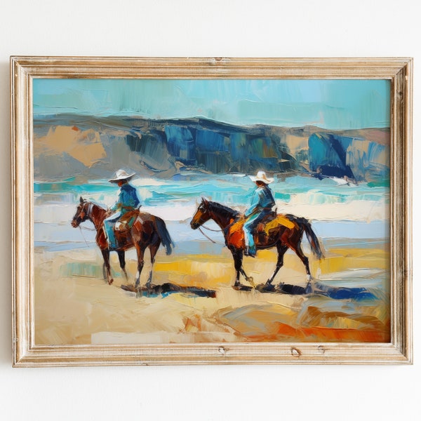 Antique Cowboy Print | Equestrian Painting | Ranch House Art | Rustic Downloadable Print