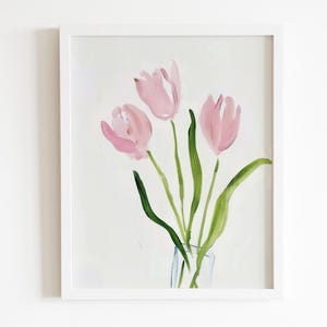 Pink Tulip Painting | Dorm Room Printable Wall Art | Girly Pink Print ...