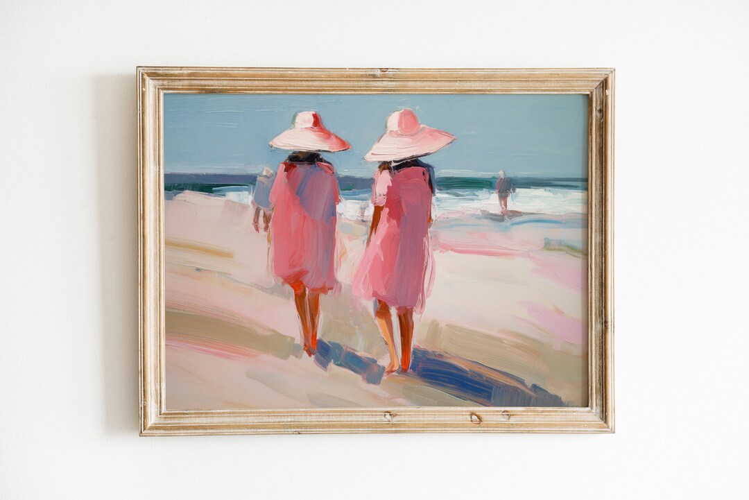 Retro Pink Painting Girly Beach Print Fun Apartment Art Cute