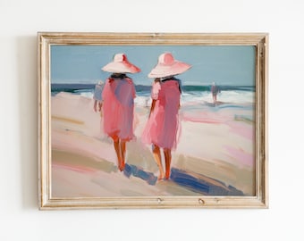 Retro Pink Painting | Girly Beach Print | Fun Apartment Art | Cute Downloadable Print